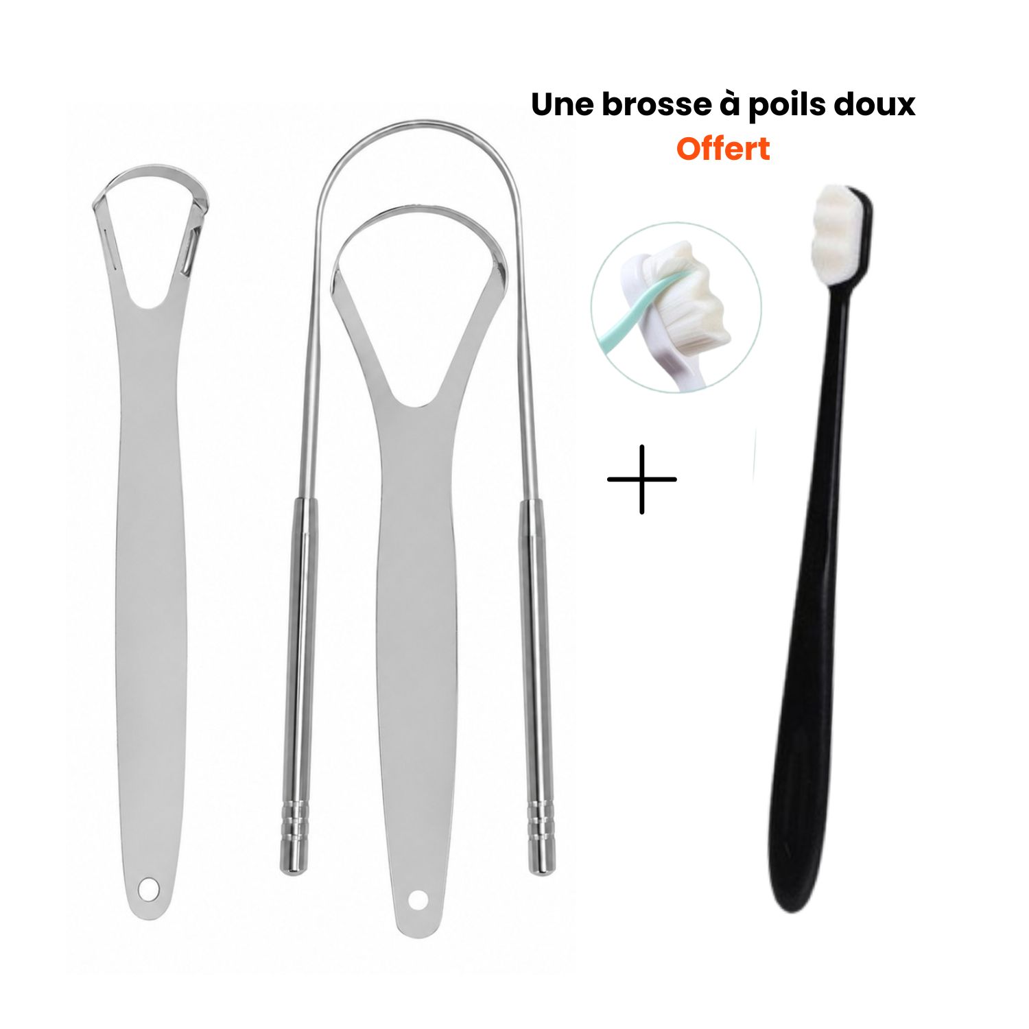 Brosse 3 en 1 offertedddd87 Gratte langue Pro en acier inoxydableensemble, soins bucco-dentaires langue – Image 1